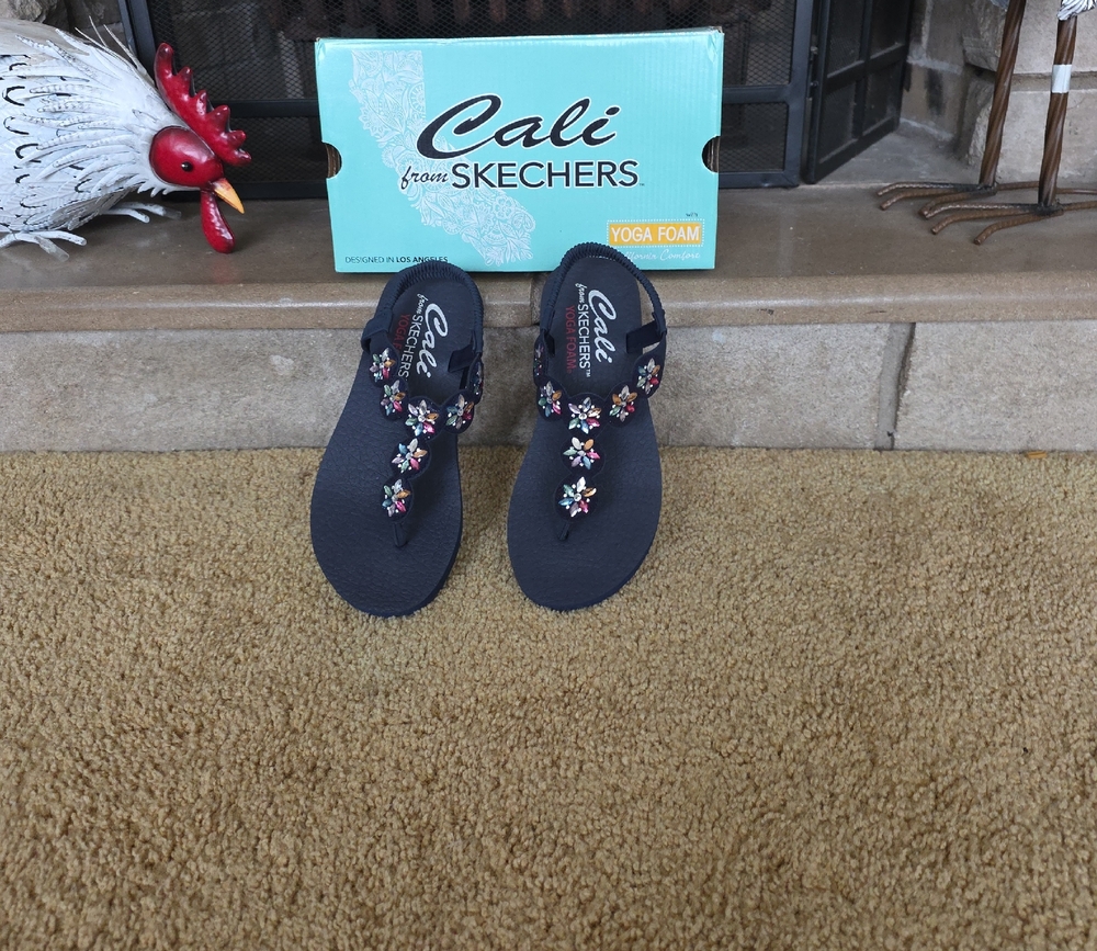 Skechers Women's Black Sandals with Colorful Floral Accents